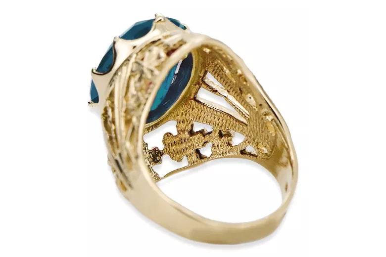 8K Gelbgold Aquamarine Ring Vintage Schmuck vrc031x-aq Art Deco Russischer UdSSR sowjetischer Stil